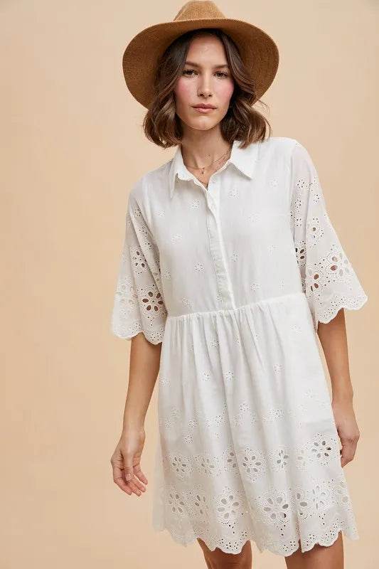 Annie Wear Embroidered Scallop Edge Detail Mini Shirt Dress IVORY Trendsi 84a7acf01db6466fba068d6c976bf6ef-Max-Origin