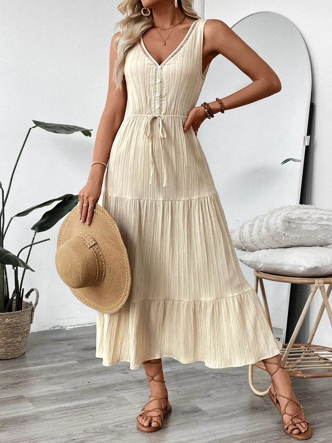 Decorative Button V-Neck Sleeveless Midi Tank Dress Trendsi 84ae514e-418e-49ba-a2a1-77c99cefb57d-Max-Origin