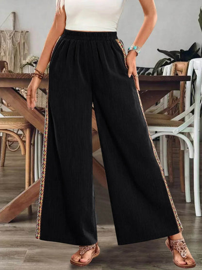 Bohemian Wide Leg Embroidered Side Stripe Pants Black Trendsi 84b246dd63f3414ba0e059177040513a-Max-Origin