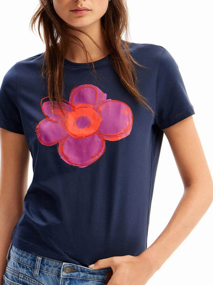 Flower Graphic Round Neck T-Shirt Blue Trendsi 84d2ecccf95c41d3a3c711a81966d958-Max-Origin