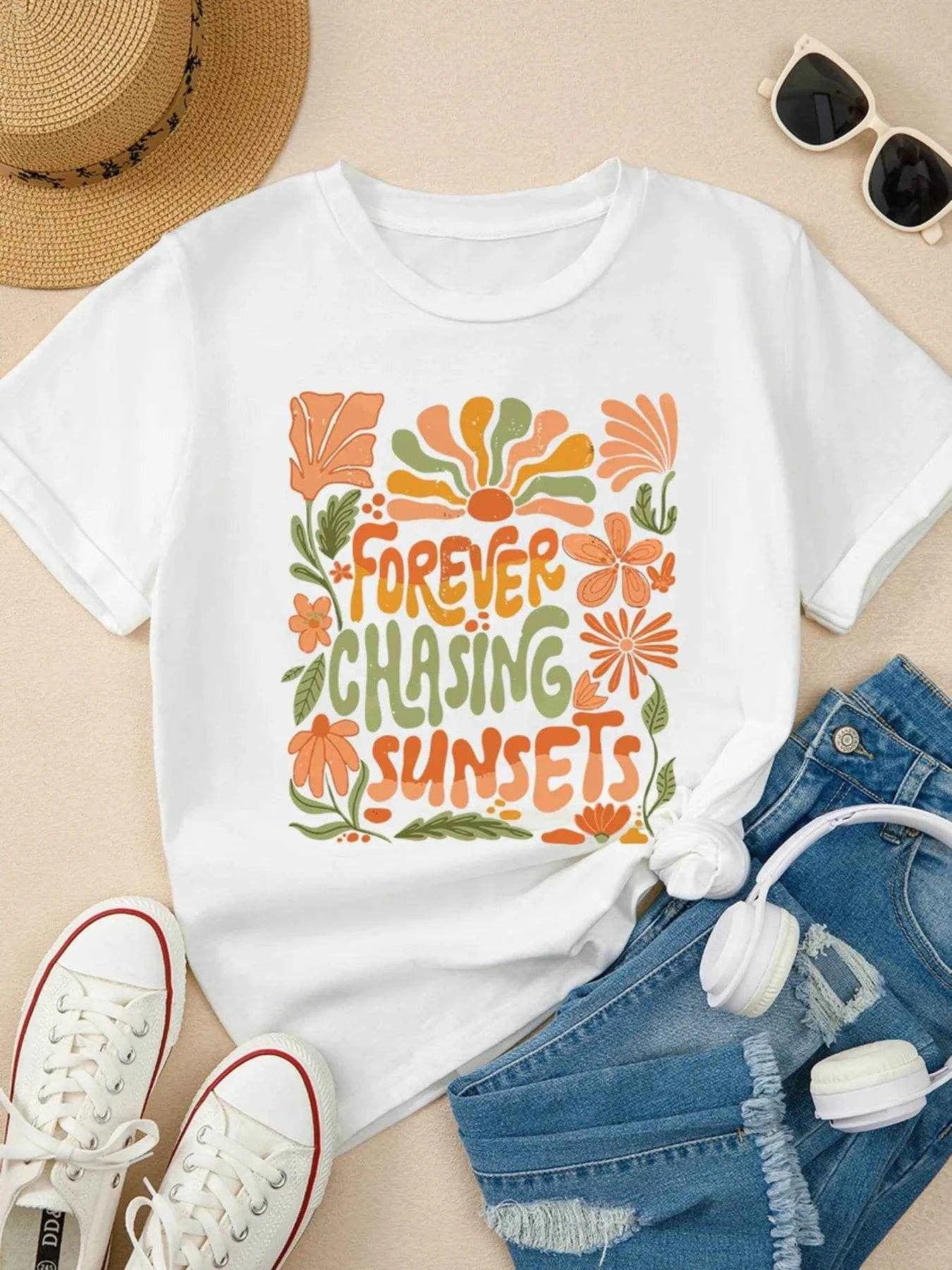 FOREVER CHASING SUNSETS Round Neck T Shirt Trendsi 851169cbd45847e39d873912c67982e4-Max-Origin