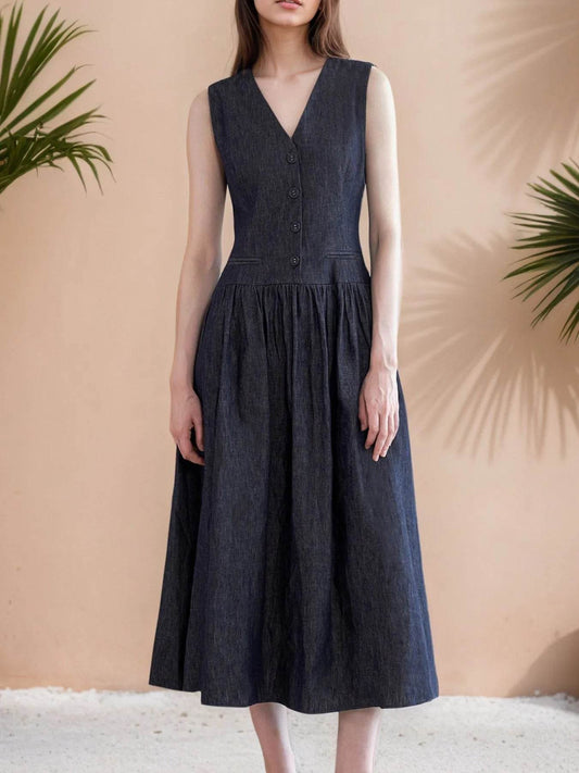 V-Neck Sleeveless Midi Dress Dark Navy Trendsi 8511b5f0-007c-40e7-8dfd-35b06fb83a56-Max-Origin