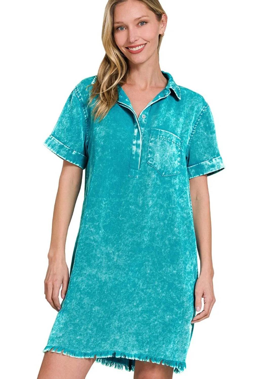 Zenana Tencel Mineral Washed Collared Shirts Dress LT TEAL Trendsi 85363ed4-6a1e-4ab0-aa9d-ab9d77ac30b3-Max-Origin