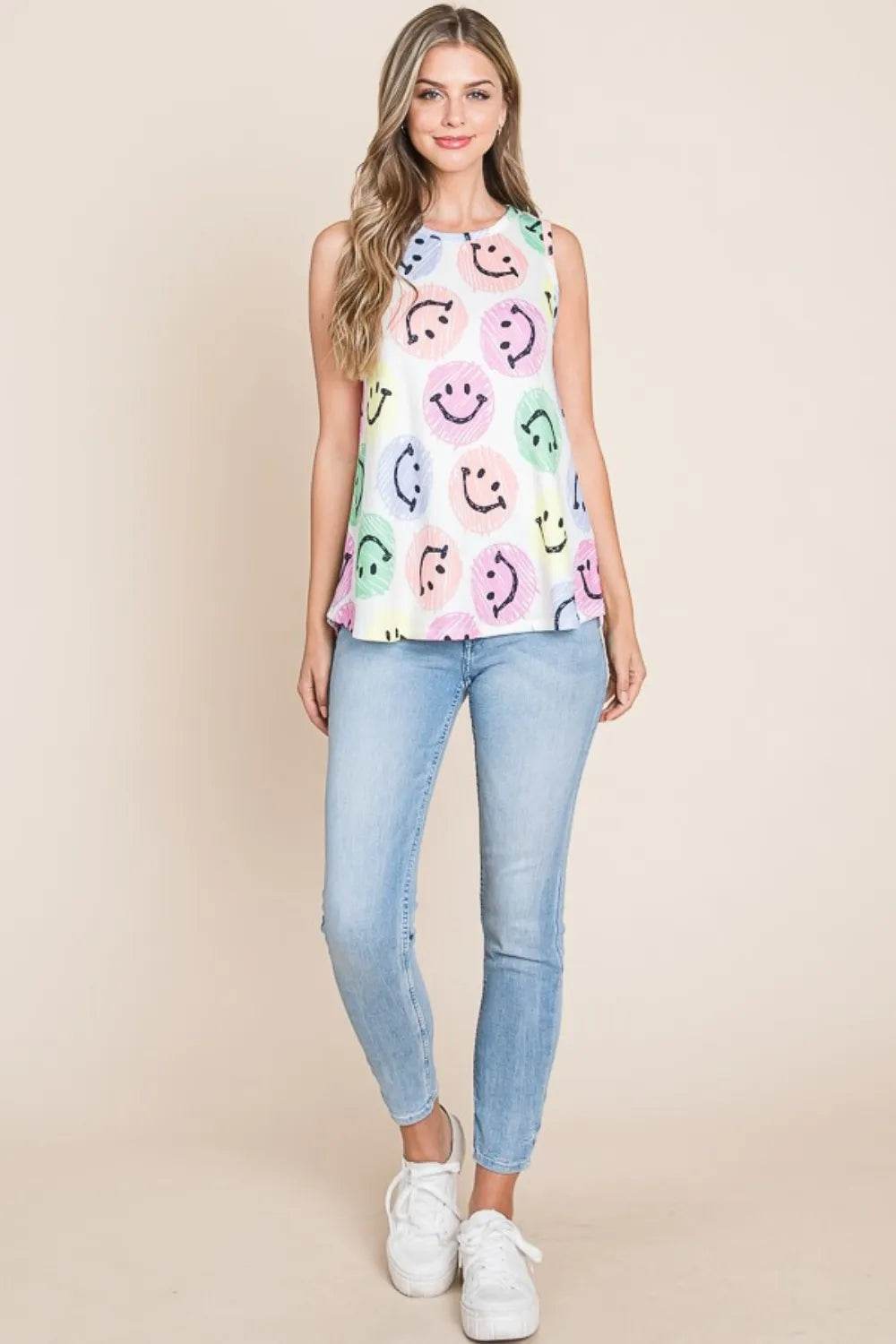BOMBOM Smiley Face Round Neck Tank Trendsi 853f7d7c-cb99-4e3f-9fbb-0b7b7b174189-Max