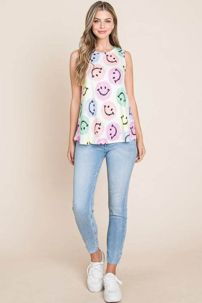 BOMBOM Smiley Face Round Neck Tank Trendsi 853f7d7c-cb99-4e3f-9fbb-0b7b7b174189-Max