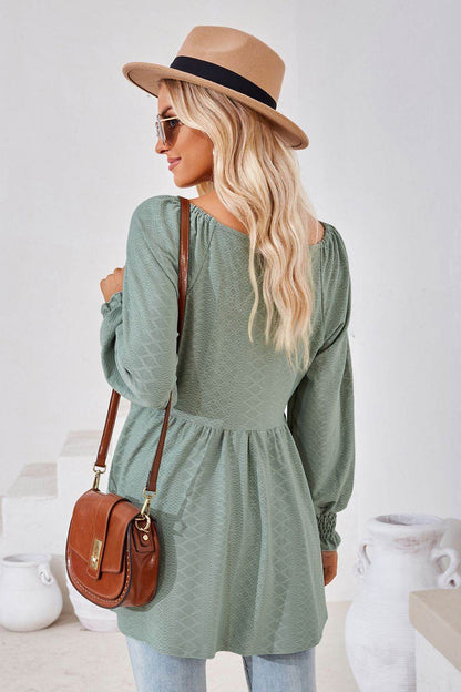 V-Neck Lantern Sleeve Blouse Trendsi 854067c4b2f04d80a9d60d098328cf3d-Max