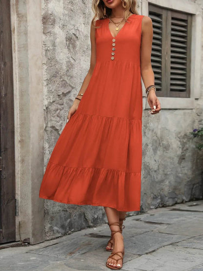 Ivy Lane Decorative Button Notched Sleeveless Dress Trendsi 855a5eb8-3560-41f1-8063-029bc7450064-Max