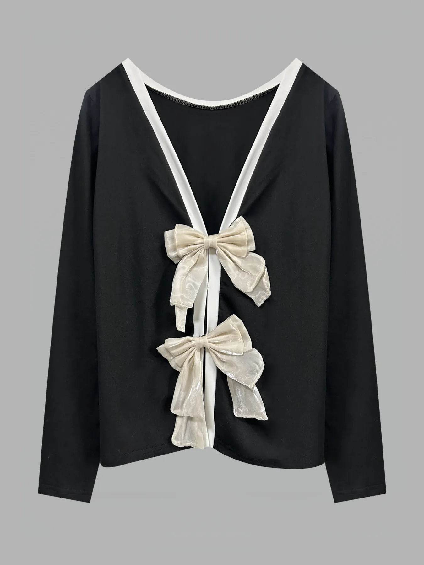Long Sleeve Bow Tie Back T-Shirt Trendsi 858c5778bf764e5f8bcf0b0ac9f3bcaf-Max-Origin