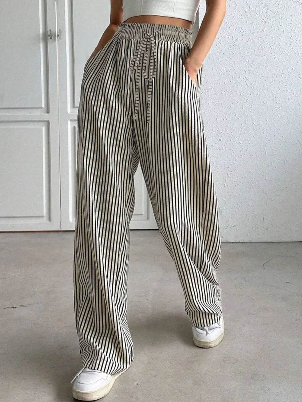 Drawstring Striped Elastic Waist Pants Trendsi 8593c633-34d4-4339-99dd-177f663a4f39-Max