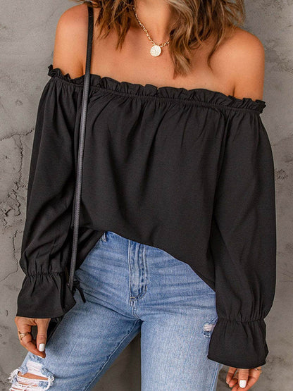 Off-Shoulder Flounce Sleeve Blouse Trendsi 85a9411744c144e696d4e4b0631c9143-Max