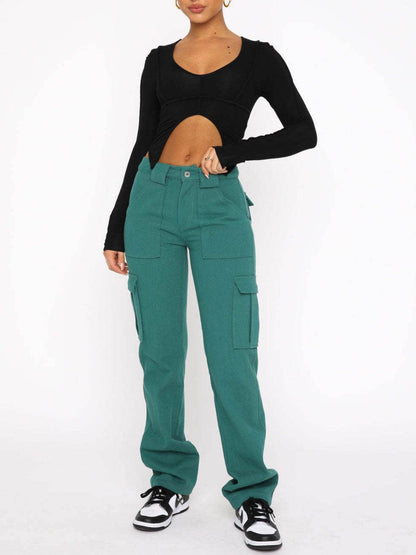 Straight Leg Cargo Pants Trendsi 85b3548b3f294df29e0df4433aef5f97-Max