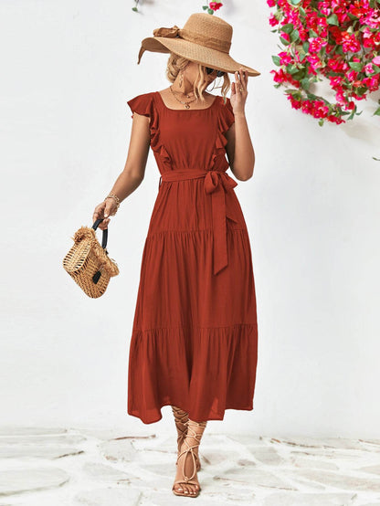 Tie Belt Ruffled Tiered Dress Trendsi 8600d9b8c0fd44d5a37030fcb4df3111-Max