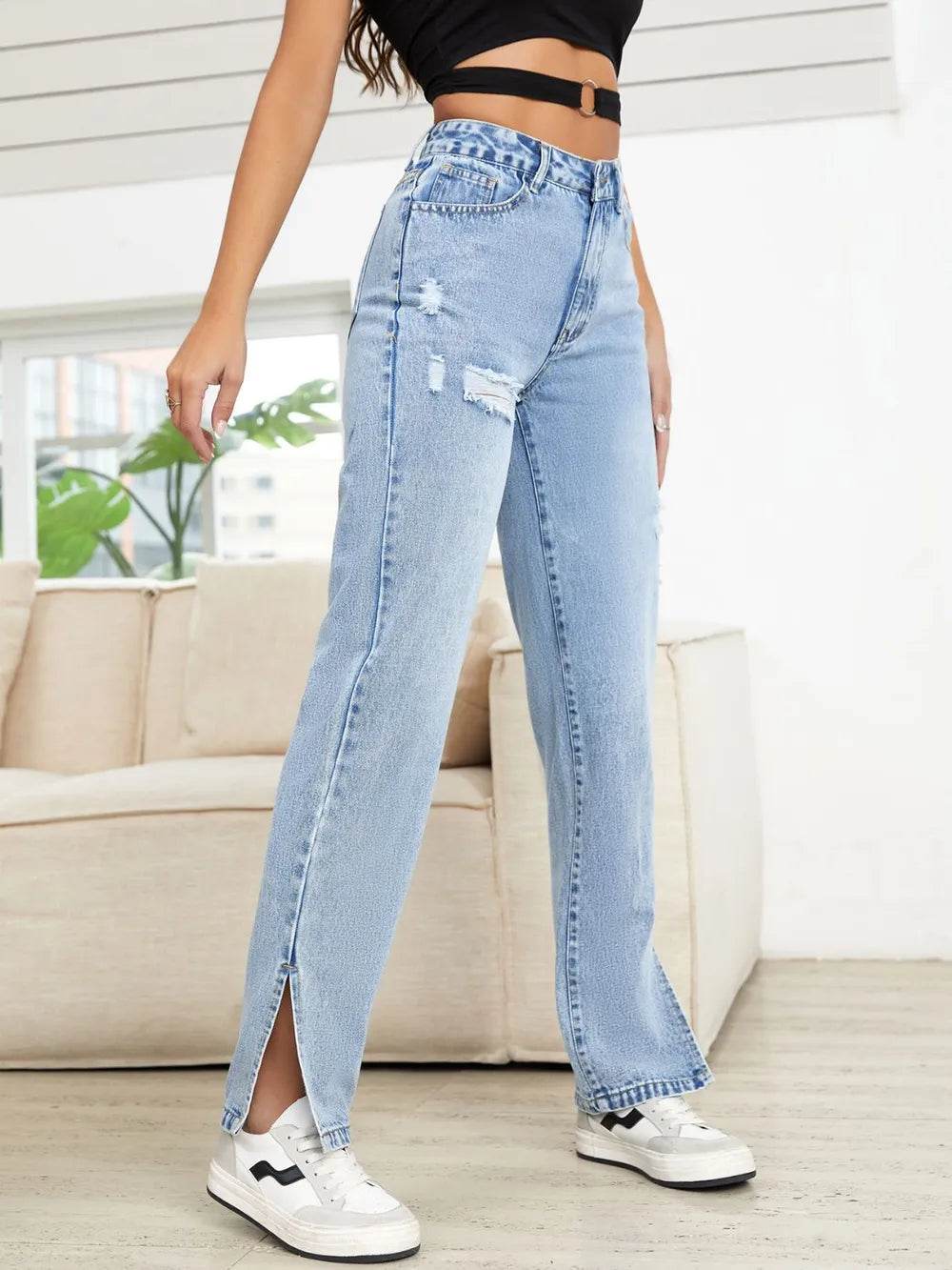 Distressed Slit Straight Leg Jeans Trendsi 860d0b13-2722-4686-a3e6-60439af1bba1-Max