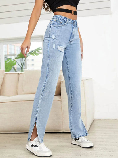 Distressed Slit Straight Leg Jeans Trendsi 860d0b13-2722-4686-a3e6-60439af1bba1-Max