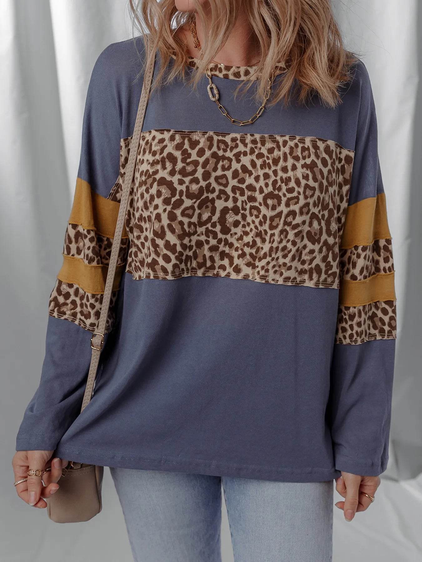 Leopard Color Block Long Sleeve Drop Shoulder Top Dark Blue Trendsi 8611b674760e44b0994bd7505f3f0395-Max-Origin