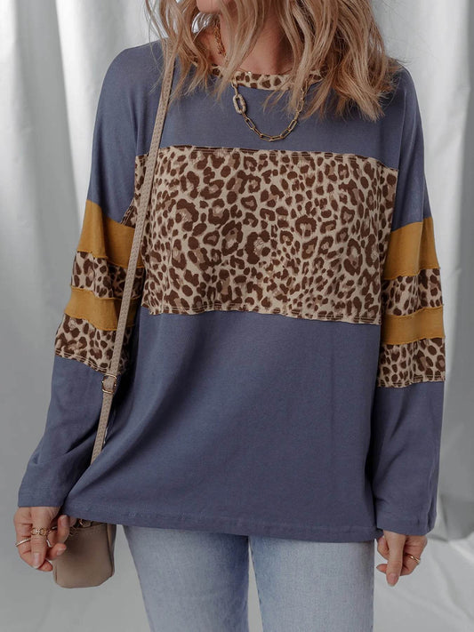 Leopard Color Block Long Sleeve Drop Shoulder Top Dark Blue Trendsi 8611b674760e44b0994bd7505f3f0395-Max-Origin