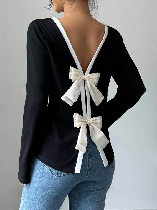 Long Sleeve Bow Tie Back T-Shirt Trendsi 861adf38538c48a4834b25b8486635fd-Max-Origin