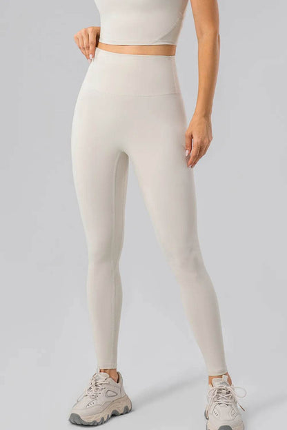 High Waist Wide Waistband Active Leggings Ivory Trendsi 8622fede-94d4-4057-bbd4-809b6cbbe027-Max