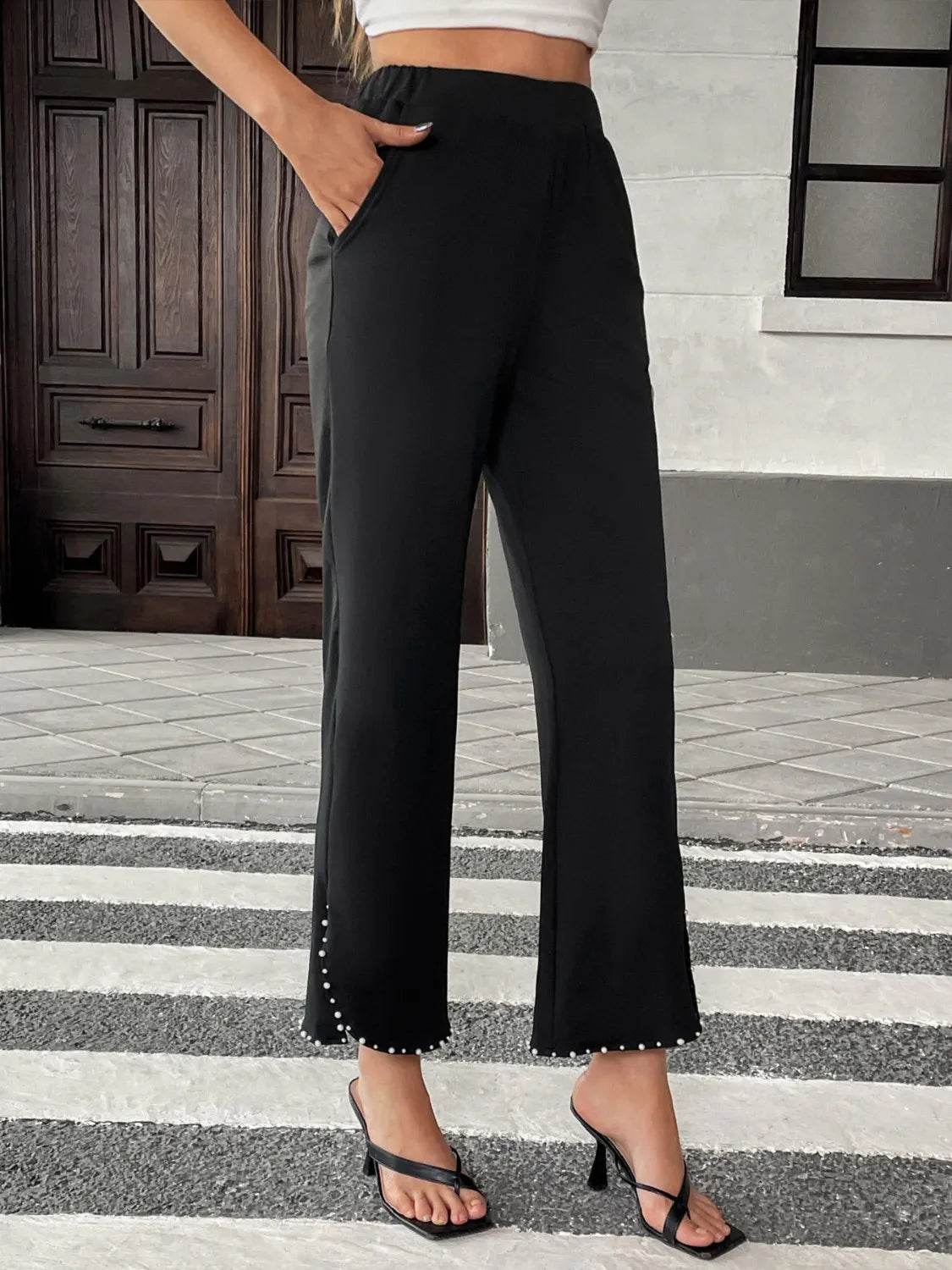 Pearl-Embellished Cropped Wide-Leg Pants Trendsi 8629c9f4-0519-4db4-8eca-de44d5935731-Max-Origin
