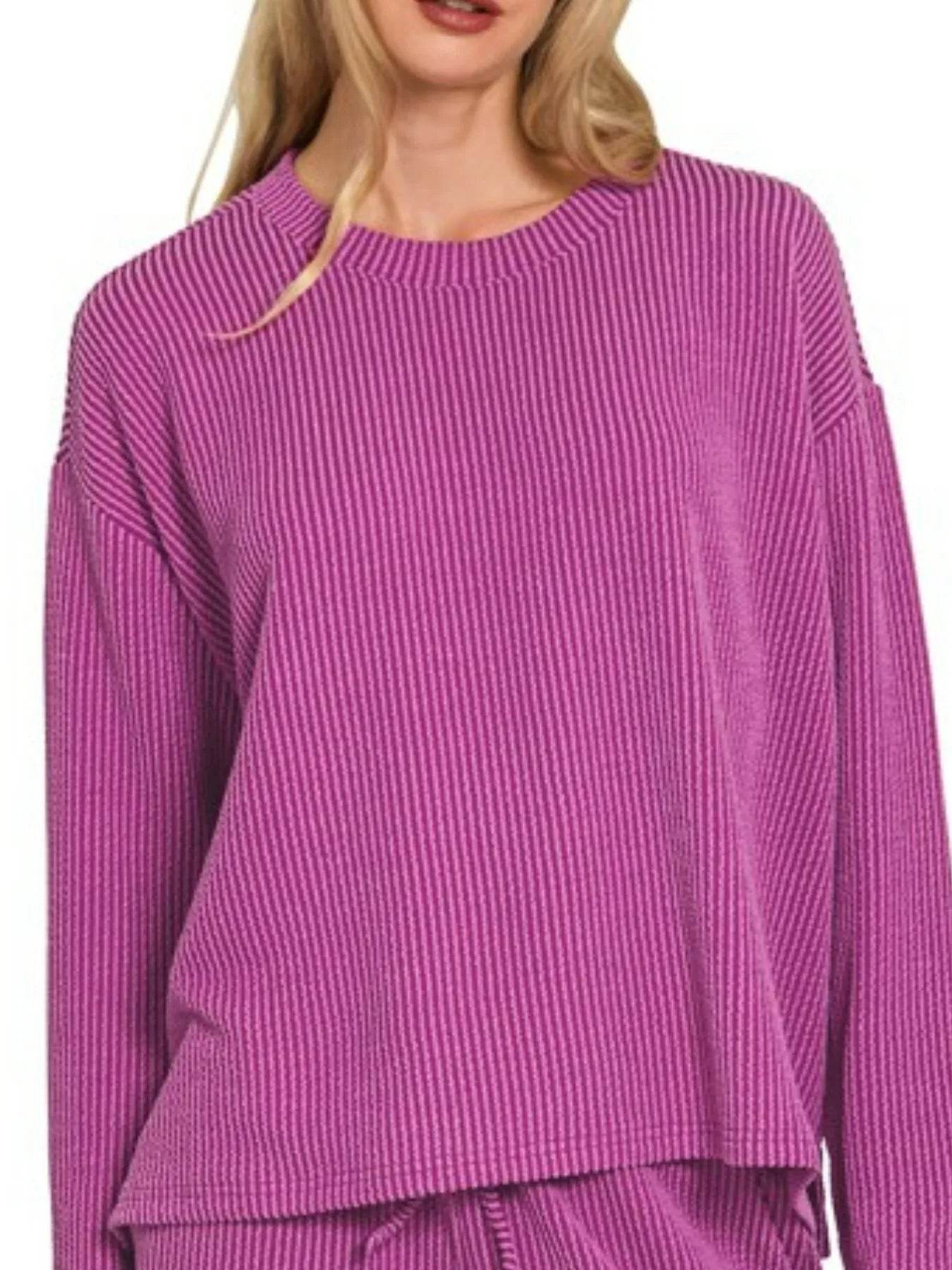 Zenana Corded Rib Long Sleeve Tee and Shorts Set Trendsi 864b30f3-4aae-44bb-8677-80c799e85ac2-Max-Origin