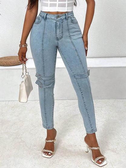 Decorative Buckle Skinny Jeans with Pockets Trendsi 86590d06-1af5-45c5-b4e3-1da7b66f51bd-Max