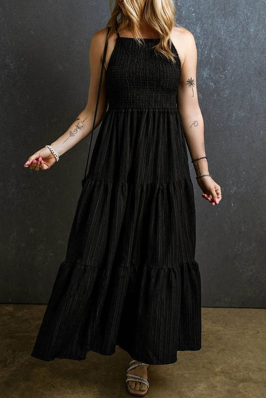 Smocked Tiered Spaghetti Strap Dress Black Trendsi 865bd460-5c6f-44cc-8698-8b610e86fdba-Max