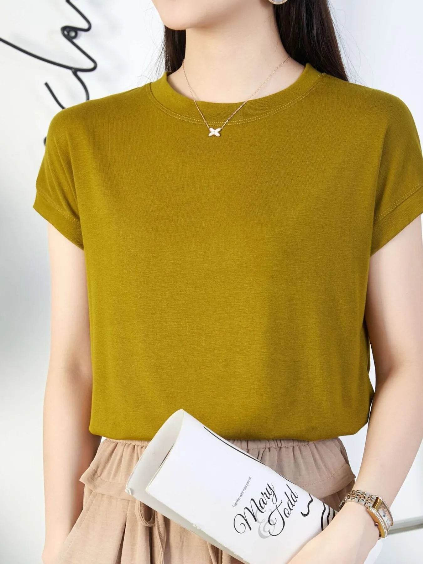 Round Neck Short Sleeve T-Shirt Mustard Trendsi 865c88d36ac249c28bfe98b6930a2e0f-Max-Origin