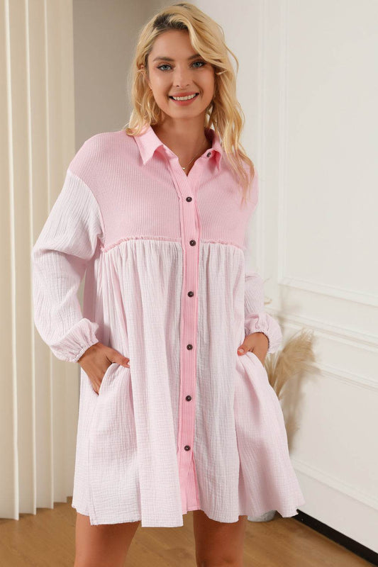 Buttoned Collared Neck Dropped Shoulder Mini Dress Blush Pink Trendsi 869346cf8e284a10bc0fb75aa1f7316a-Max