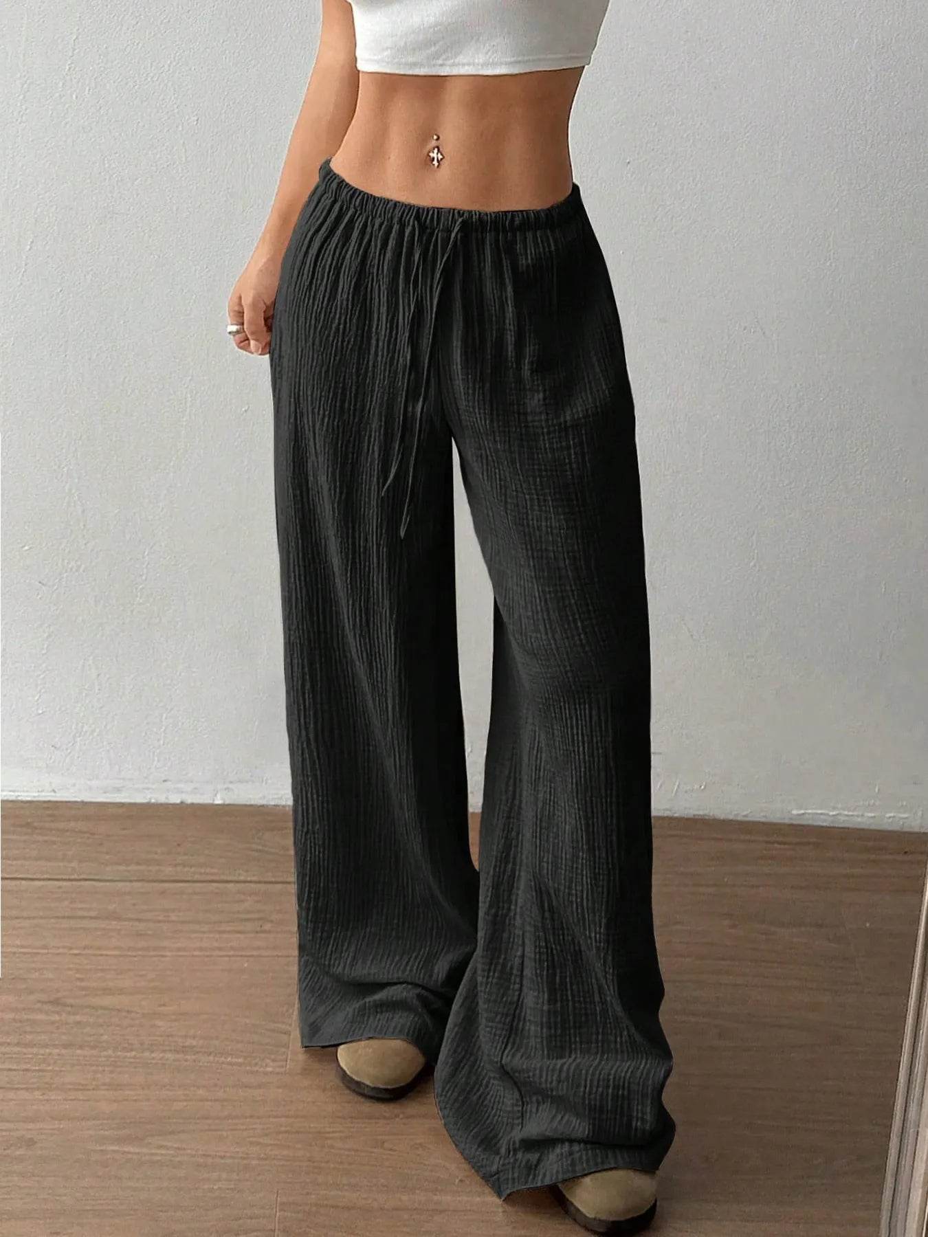 Drawstring Wide-Leg Casual Pants Black Trendsi 86986e974fbc42df8b3bea33ff0b6206-Max-Origin