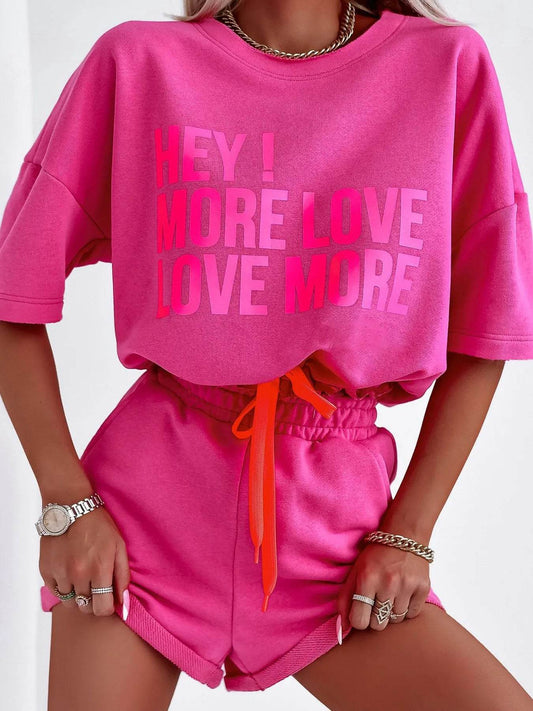 Letter Graphic Top and Shorts Set Hot Pink Trendsi 869e94388046427789044a95fe936dc8-Max-Origin