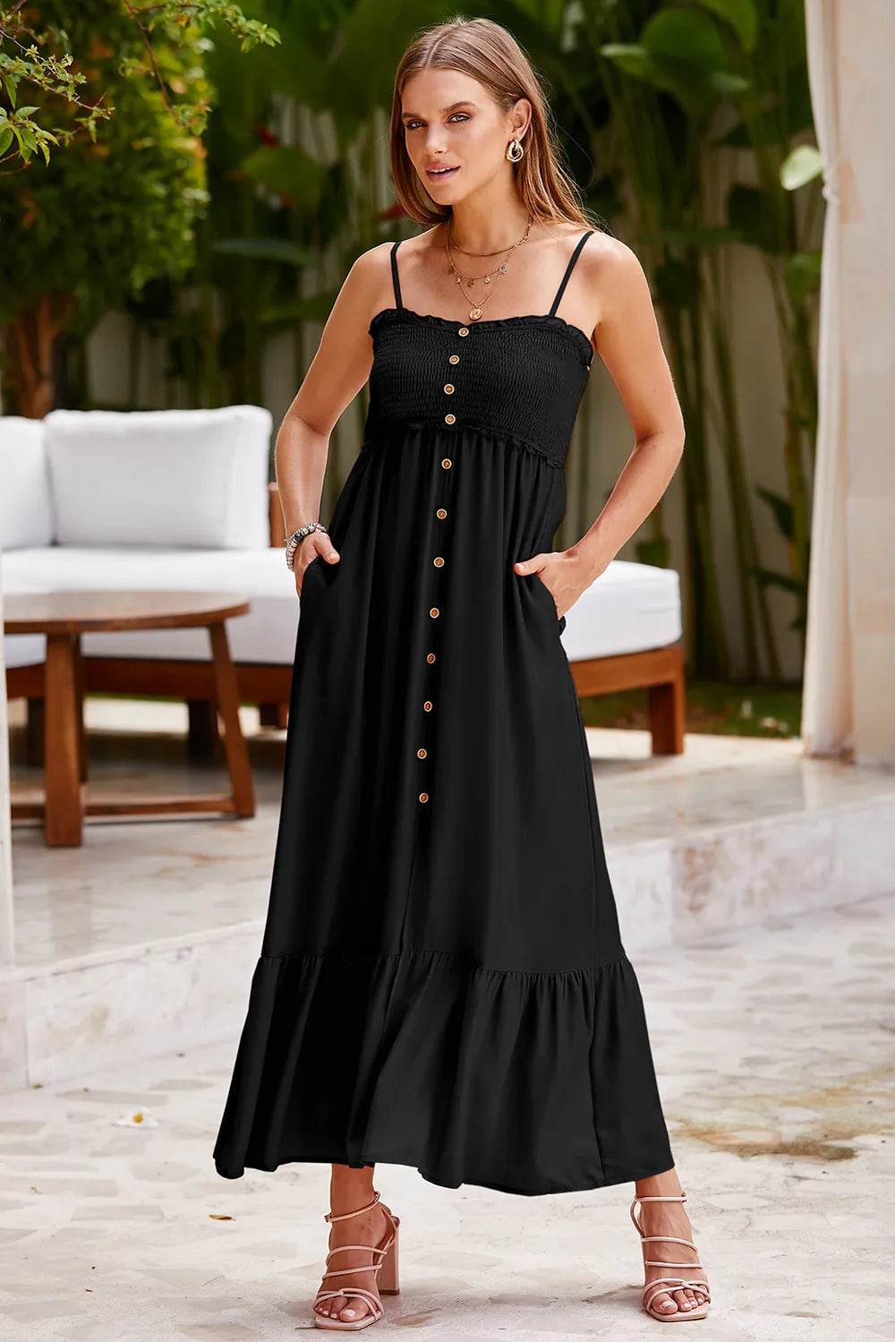Smocked Spaghetti Strap Ruffle Hem Dress Trendsi 86b9aff9-01ff-4d70-80b2-fbe853d2266c-Max