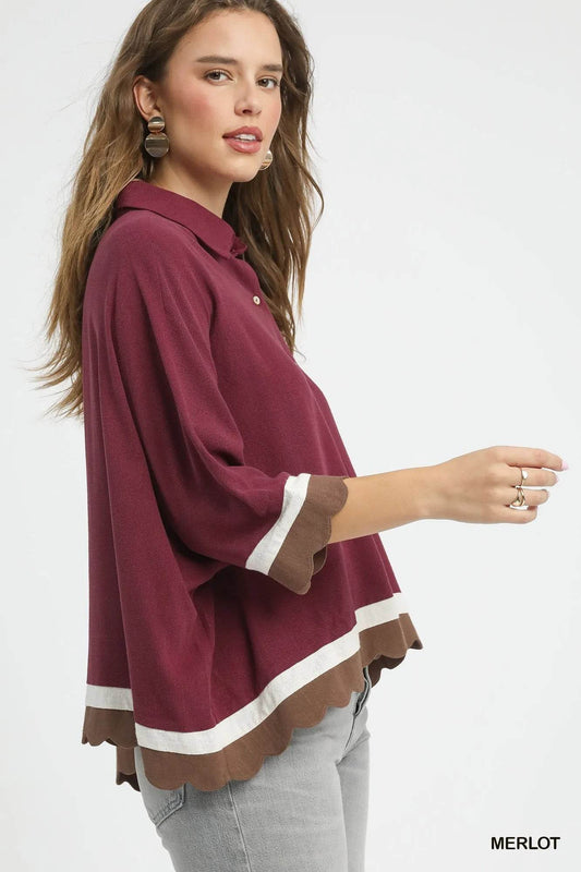 Umgee Colorblock Button-Down Shirt with Scallop Hem Trendsi 86bcf79f-aa84-4438-b1ec-c6221e37d6a9-Max-Origin