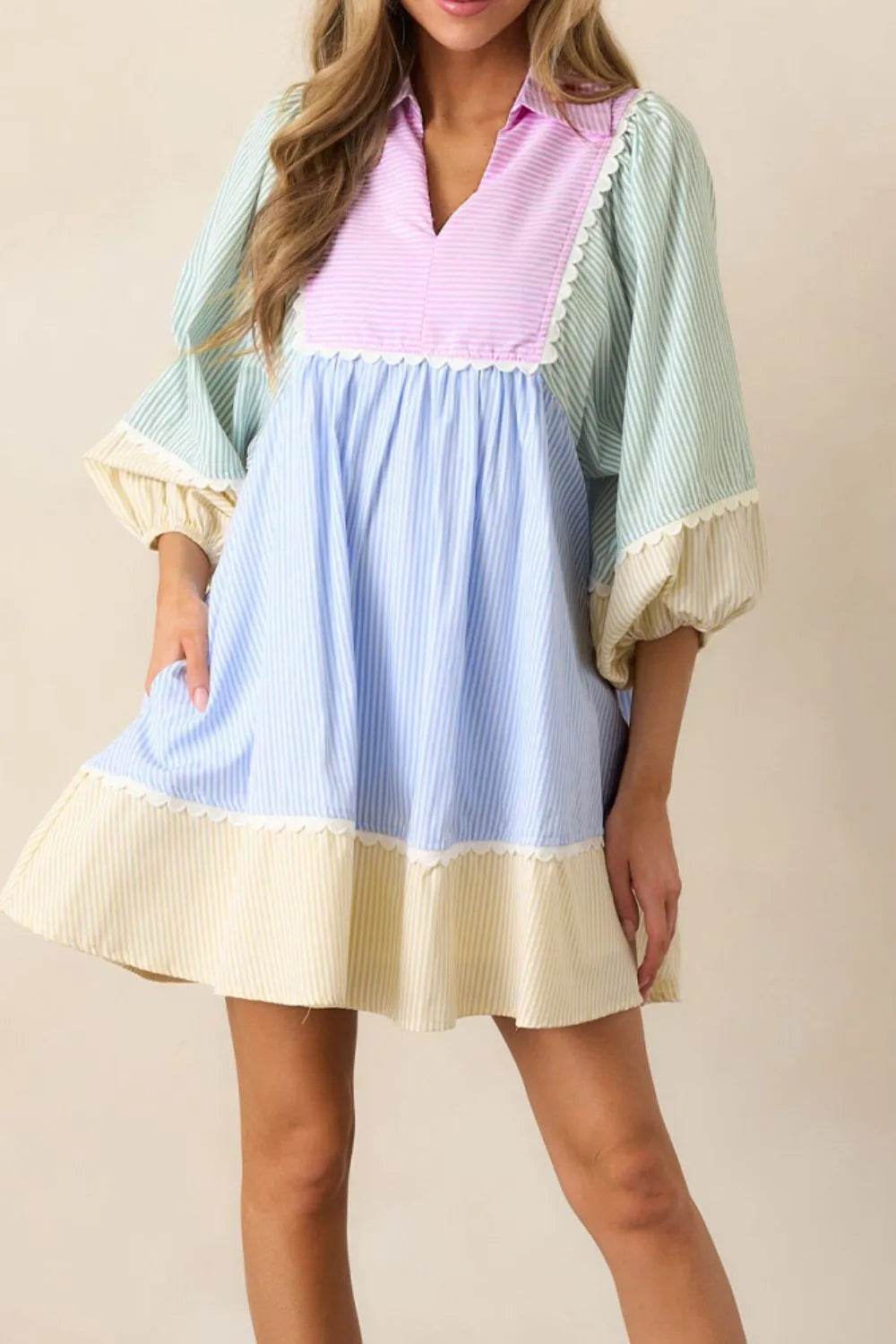 Striped Patchwork Ric Rac Puff Sleeve Collared Mini Dress Trendsi 86e3e937-48b6-4b0b-9e77-3e6a09a54e3b-Max-Origin