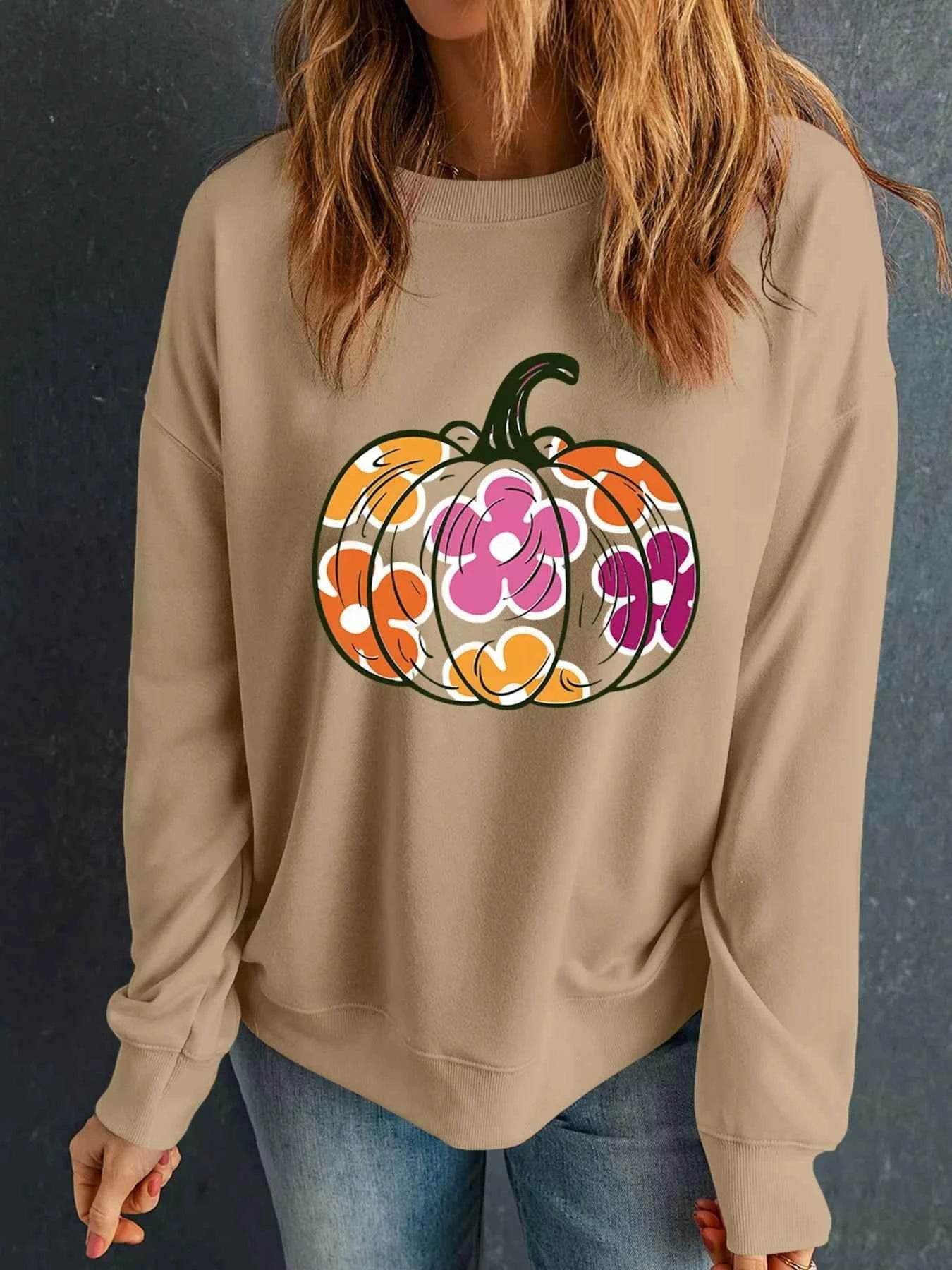 Halloween Floral Pumpkin Graphic Drop Shoulder Sweatshirt Trendsi 86fd89c917d54efe81a6dd9a0743c703-Max-Origin