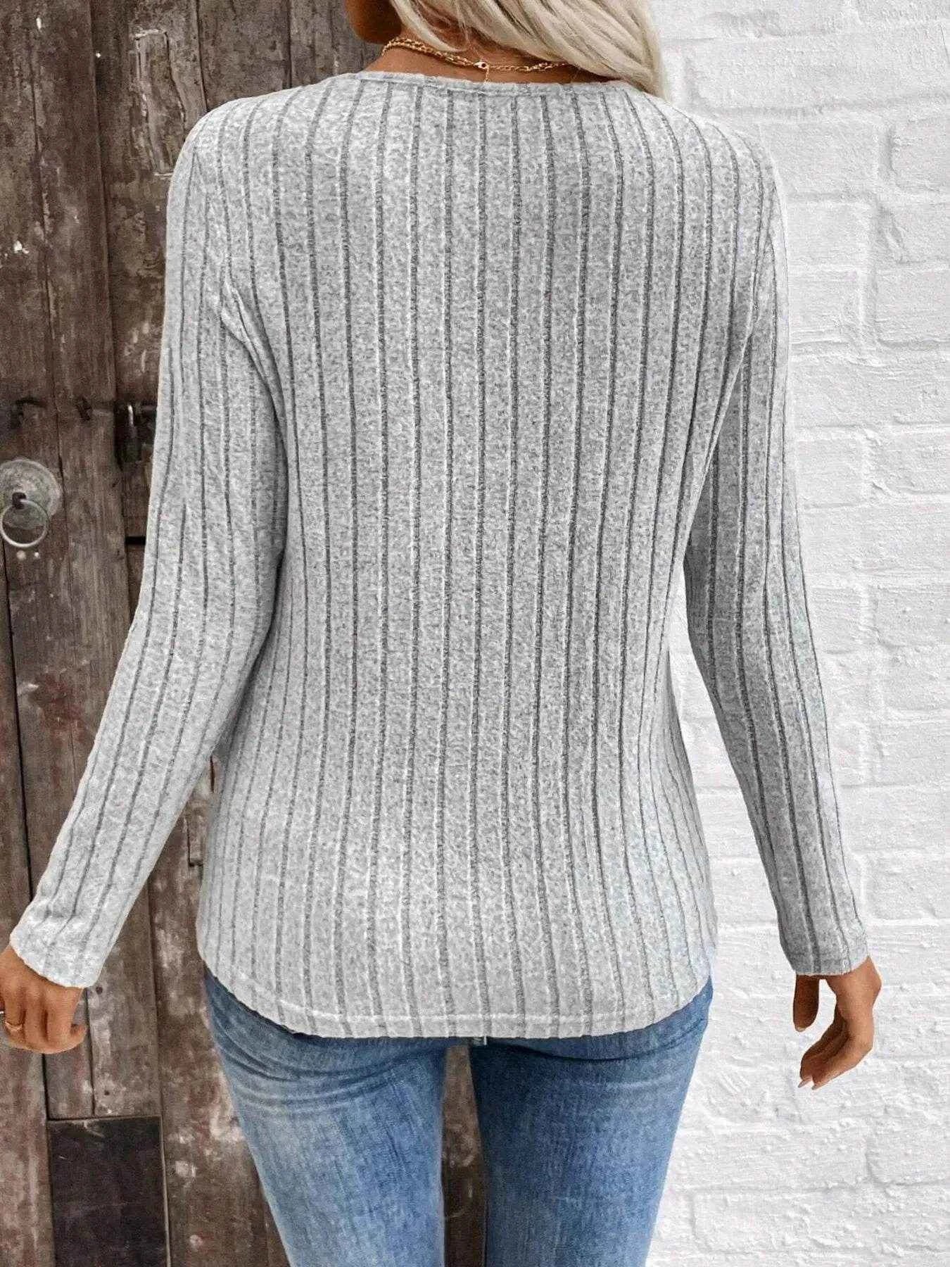 Ribbed V-Neck Long Sleeve Knit T-Shirt Trendsi 87082ed2a60a431495c2362e0b91a828-Max-Origin