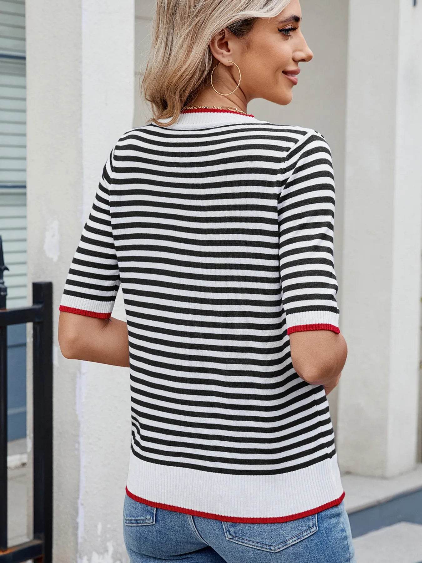 Striped Casual T-Shirt with Contrast Trim Trendsi 871ce5eebe8e4462b931280dee06049f-Max-Origin