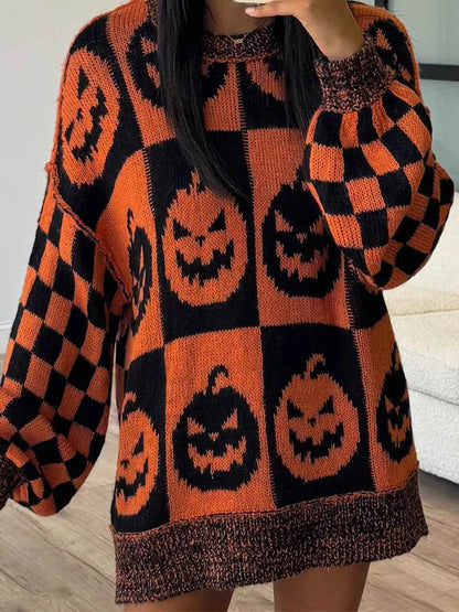 Exposed Seam Pumpkin Round Neck Long Sleeve Sweater Ochre Trendsi 8723ac02-44c6-4d42-9282-f9b3734e6e37-Max