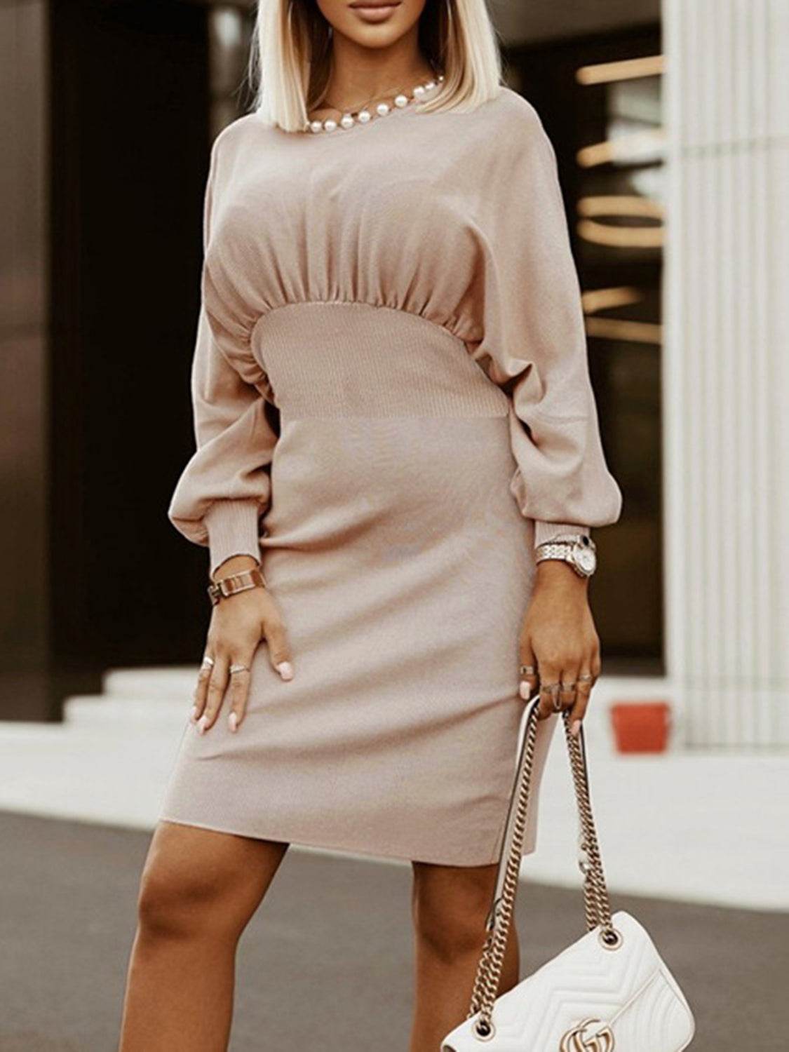 Round Neck Lantern Sleeve Dress Trendsi 874517e709644ca89a420f435447e62b-Max