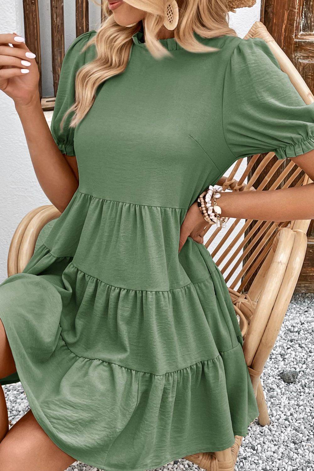 Perfee Puff Sleeve Tie Back Tiered Dress Trendsi 87494a547eed4c6f9254371c043f6e31-Max