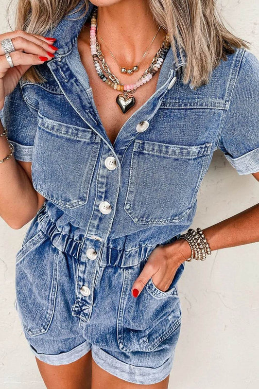 Chest Pocket Front Buttoned Folded Edge Denim Short Sleeve Romper Trendsi 875e7555-dc3a-4a23-afa4-b6889d17917e-Max-Origin