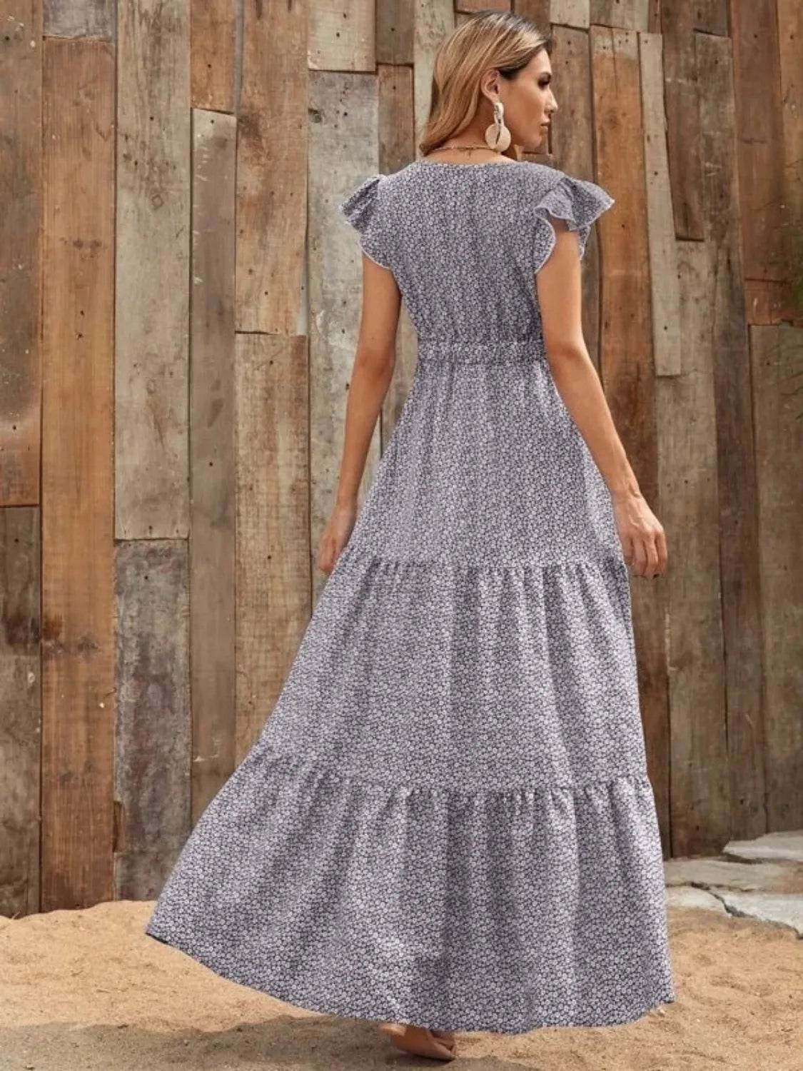 Printed V-Neck Ruffled Cap Sleeve Maxi Dress Trendsi 877510e6-0158-49d7-afaf-398ee970acb5-Max-Origin
