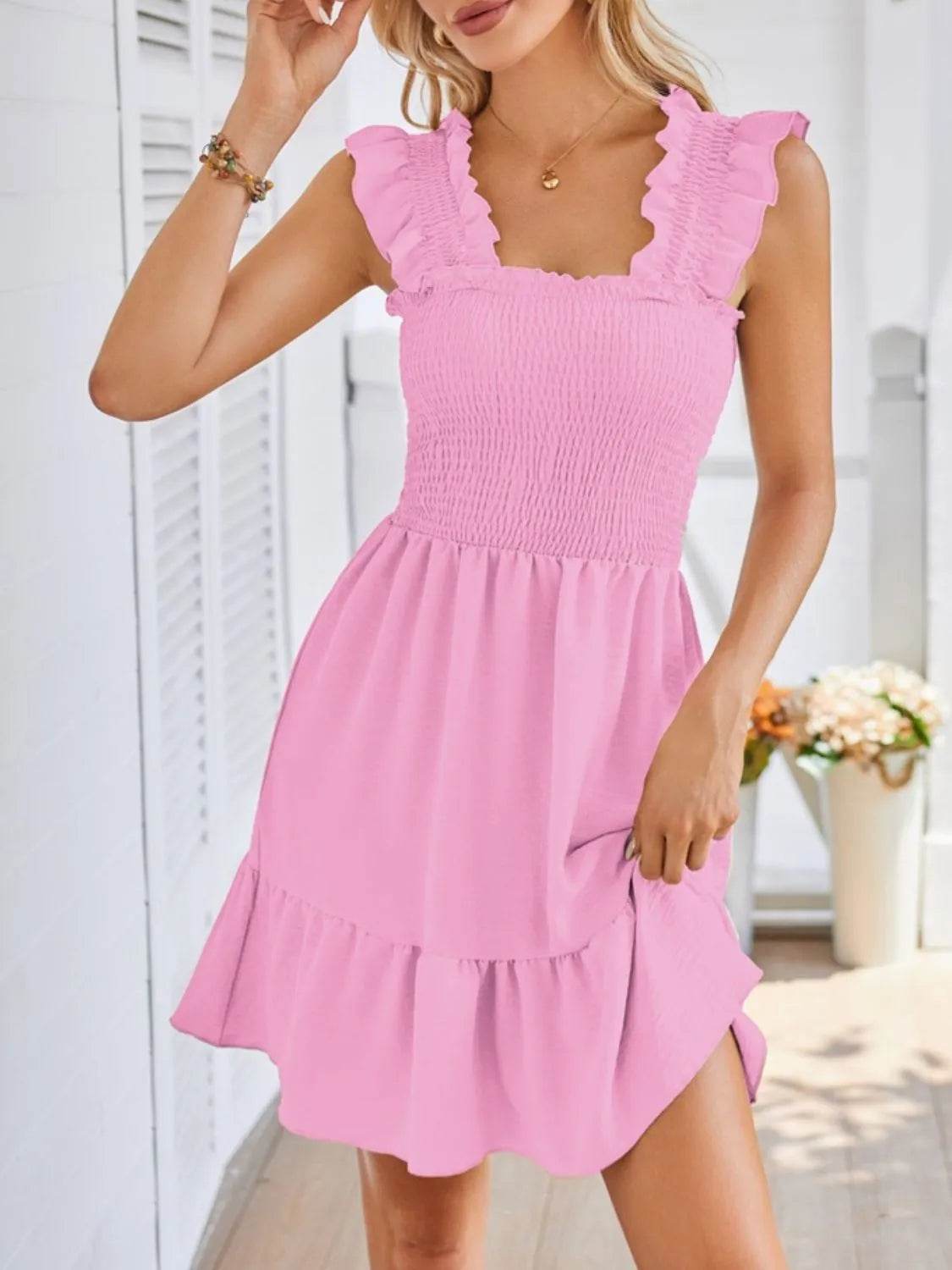 Smocked Square Neck Wide Strap Dress Pink Trendsi 877704fe-7aee-43d7-becf-f2875121154c-Max-Origin