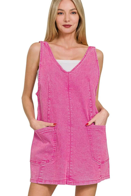 Zenana Washed Adjustable Strap Denim Overall Dress HOT PINK Trendsi 877e5586-10fa-483a-a656-e8de870a9c77-Max-Origin