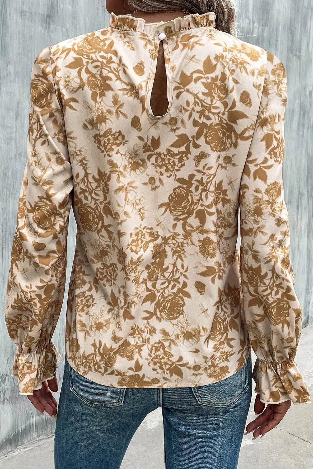 Floral Print Mock Neck Flounce Sleeve Blouse Trendsi 87ce73f983a0490fa455036cdafaeddc-Max