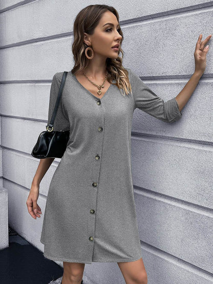 Ivy Lane Button Down V-Neck Mini Dress Light Gray Trendsi 87d76b093b4542debce993312f8d30d6-Max