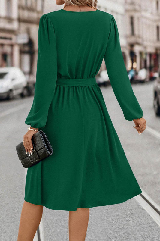 Tie Waist Notched Neck Long Sleeve Dress Trendsi 87fd66a3fee7451890ebbebb92db3156-Max
