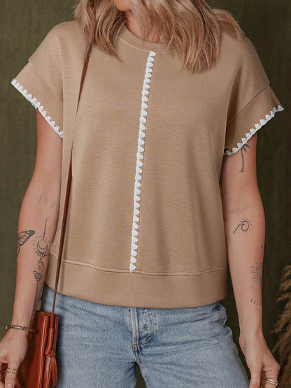 Contrast Trim Short Sleeve T-Shirt Camel Trendsi 8809cea51c3d4768821d2db8bfda8636-Max-Origin