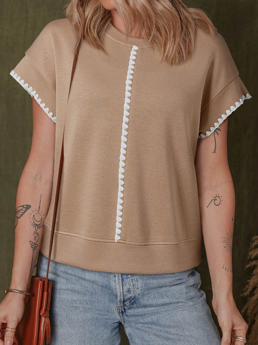 Contrast Trim Short Sleeve T-Shirt Camel Trendsi 8809cea51c3d4768821d2db8bfda8636-Max-Origin