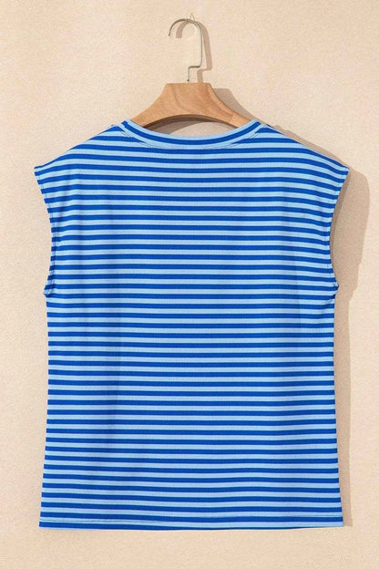 Striped Round Neck Cap Sleeve T-Shirt Trendsi 8813f10f-c4c8-4b69-8cfc-ed10526427ec-Max-Origin