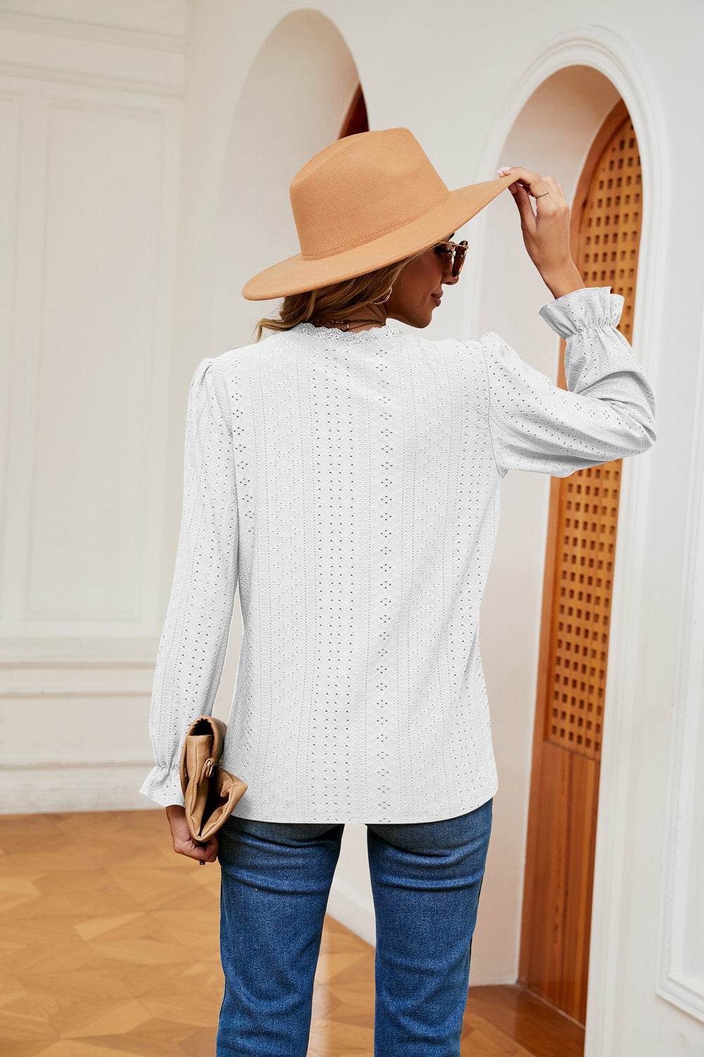 V-Neck Flounce Sleeve Blouse Trendsi 882a60ede7b04e84a673fa6bec92a6bc-Max